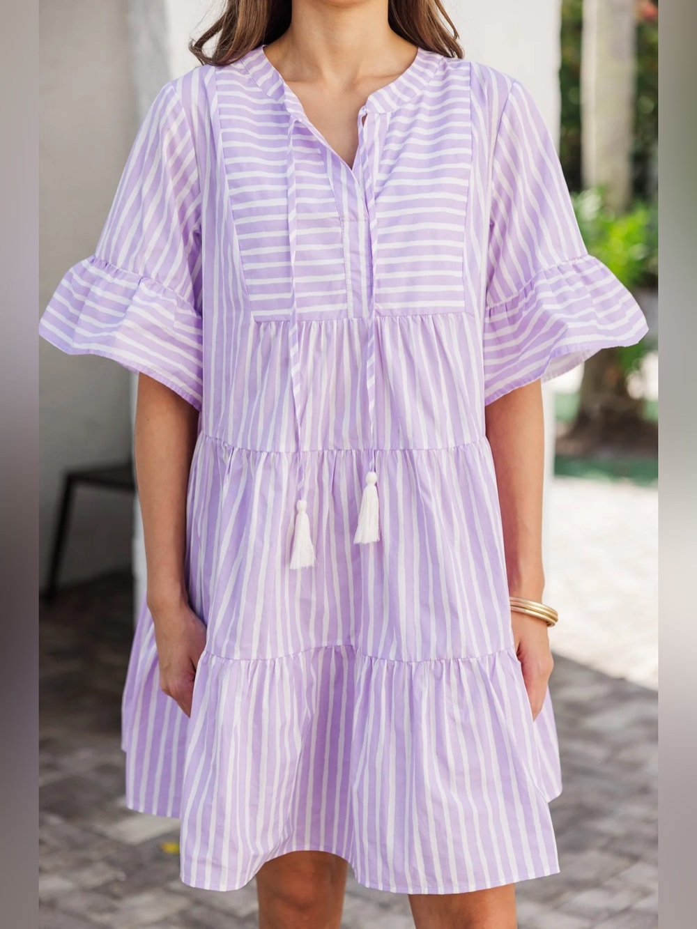 Lavender Striped Babydoll Dress